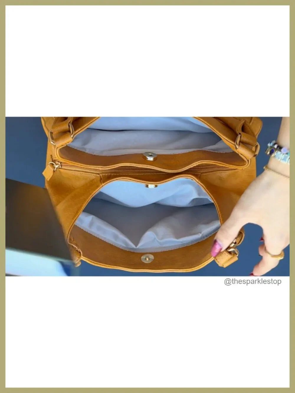 Faux Leather 3 Compartment Hobo Shoulder Bag with Top Handles